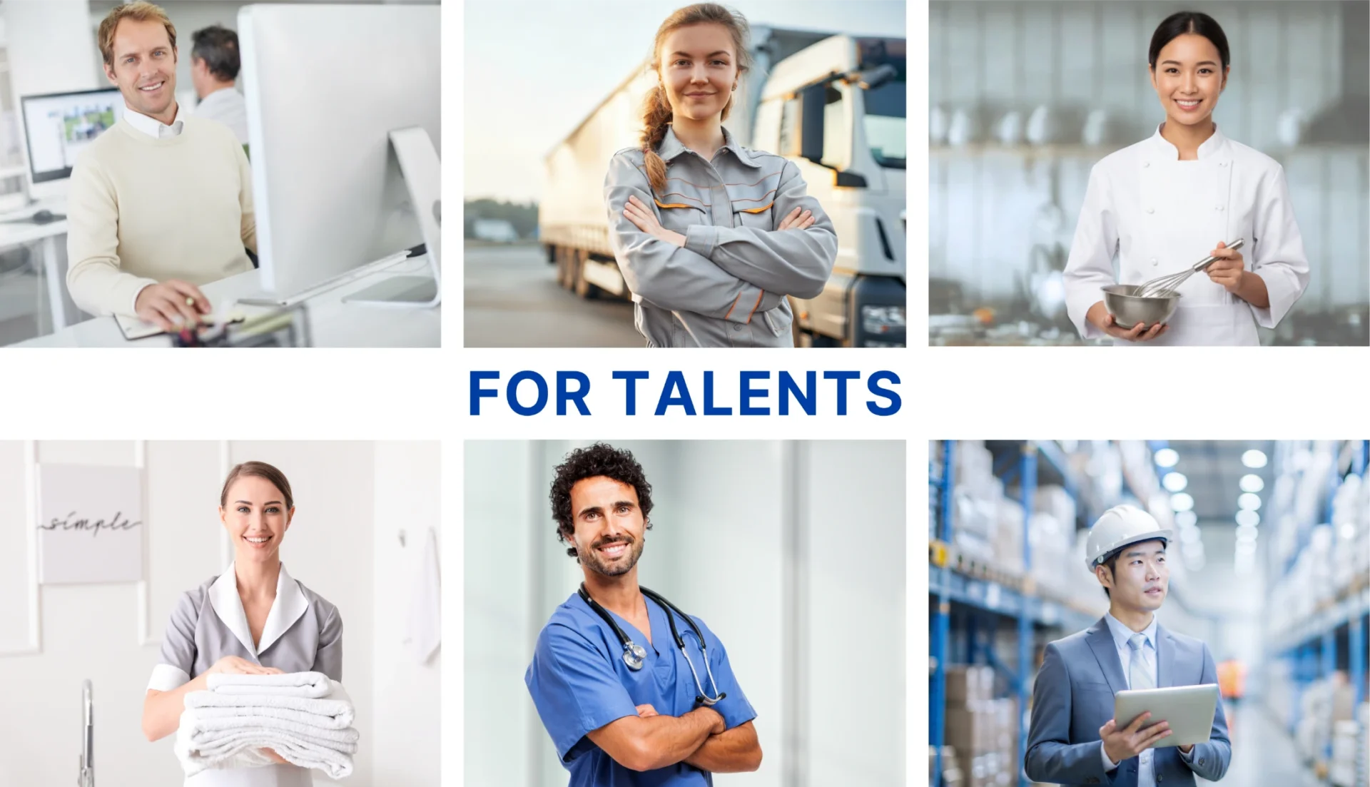 Collage featuring happy K&K talents in workwear