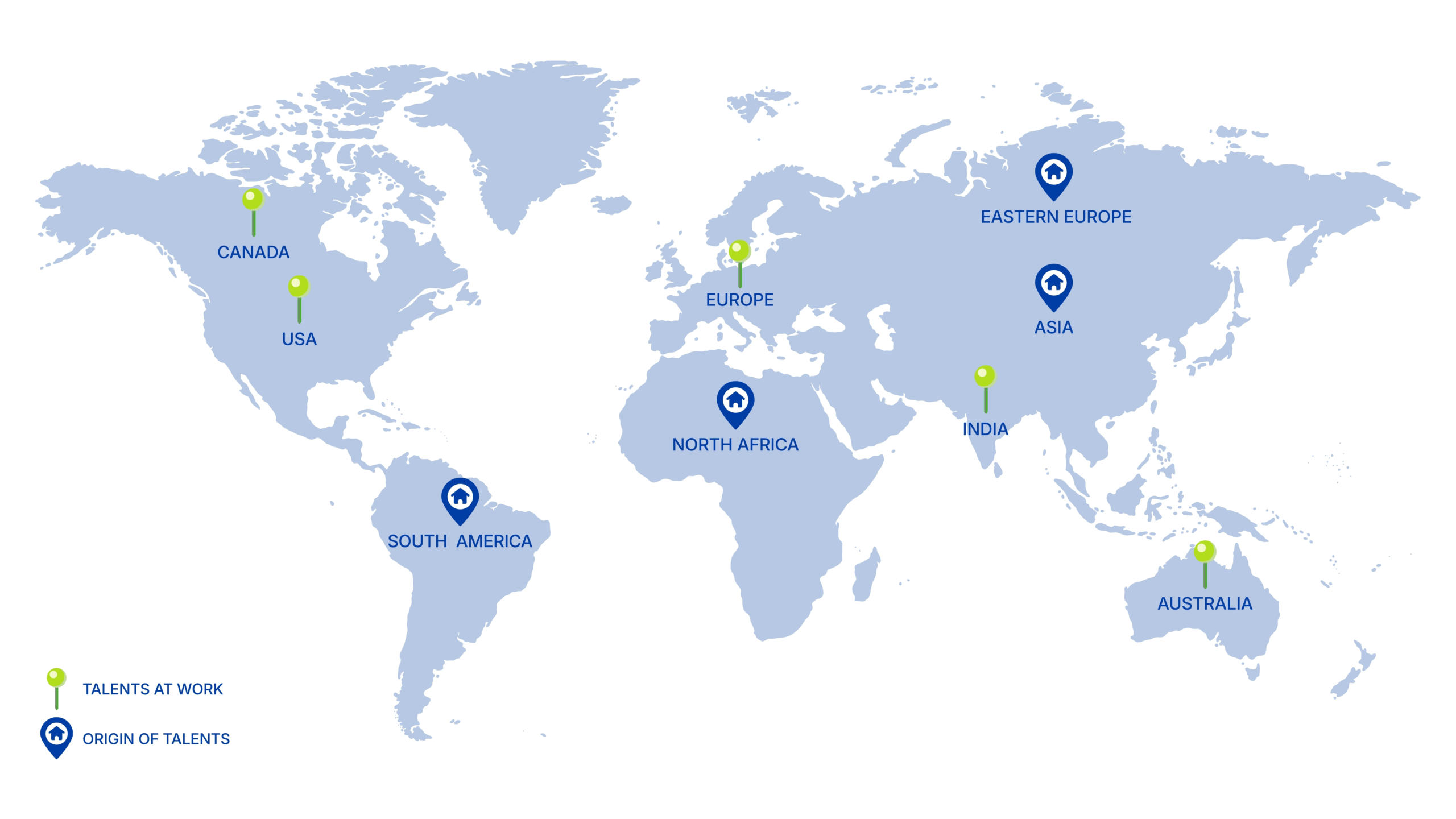 Worldmap of K&K Talents locations in English