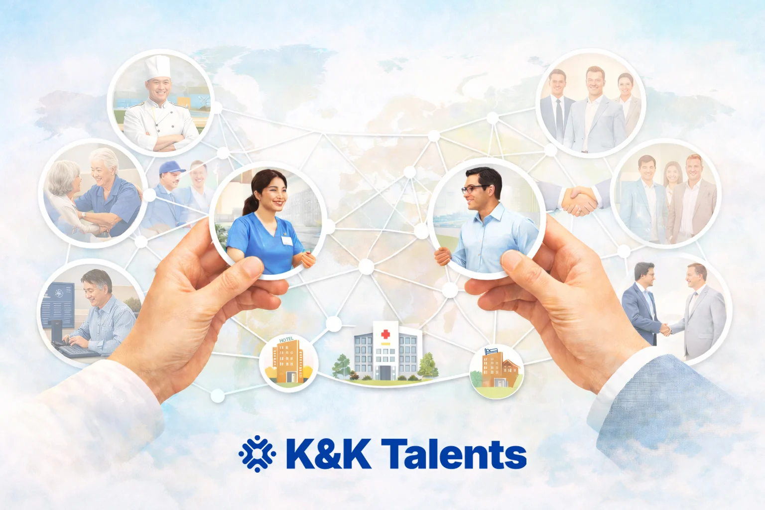 Berufliches Netzwerk über Porträts verbunden