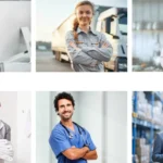 Kollage mit 6 Bildern glücklicher K&K Talente in ihrer Dienstkleidung